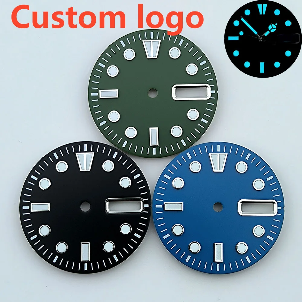 Ferramenta de reparo do relógio movimento, logotipo personalizado, azul gelo, verde, preto, luminoso, S, 28.5mm, apto para NH36, logotipo personalizado