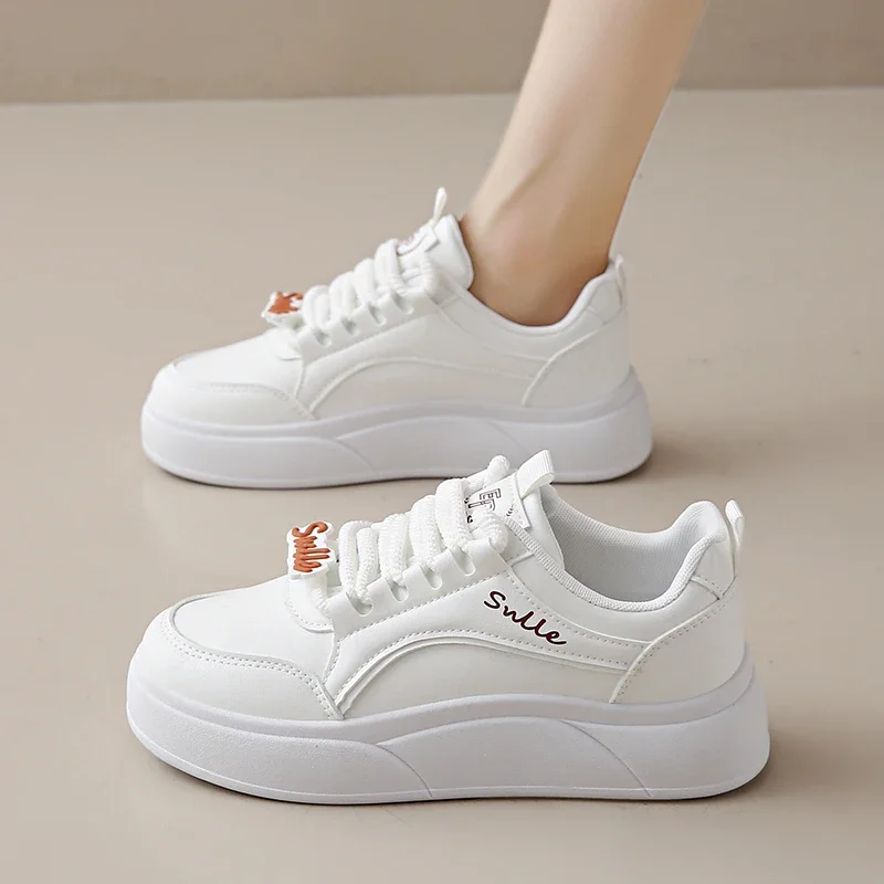 

Round Toe Small White Shoes Casual Female Sneakers Wedge Basket 2024 Clogs Platform All-Match Autumn Sports New Winter Creepers