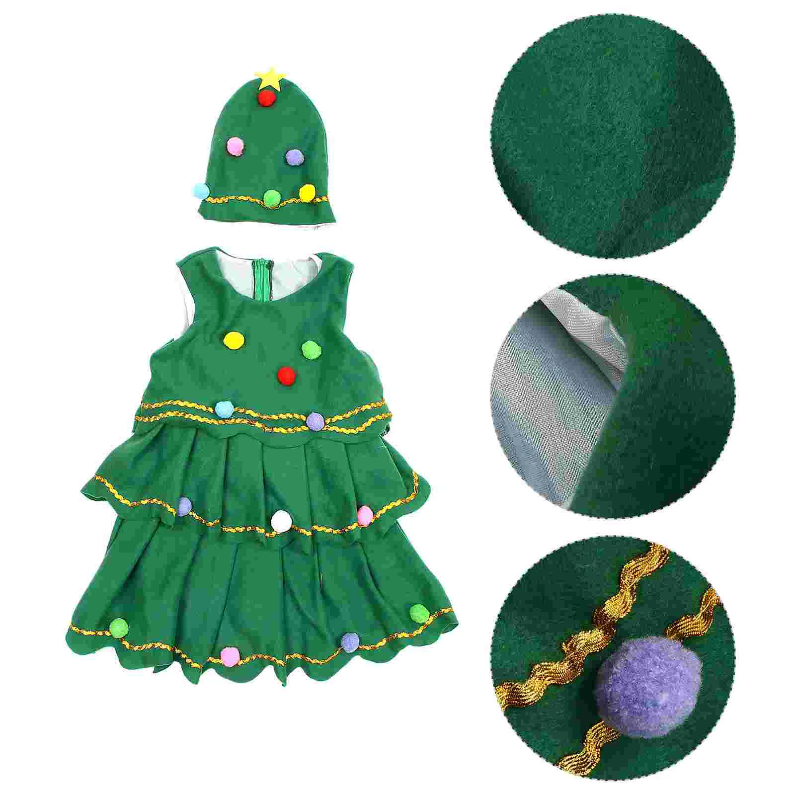 Christmas Tree Cosplay Toddler Costume Children Hat and Dress Topper Green Cartoon Stage Show Costumes for Girls