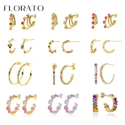 Pendientes tipo C perforados para mujer, de lujo, Plata de Ley 925, aguja para la oreja, oro, cristal brillante, CZ, joyería de moda