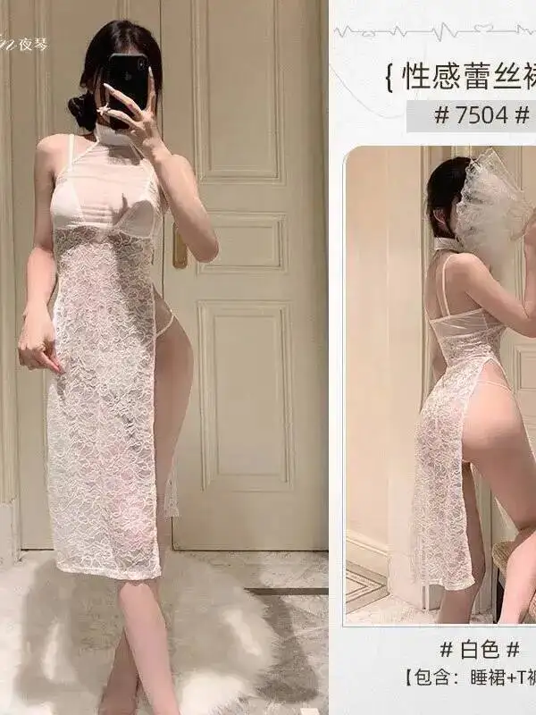 Sexy pure réservoir Mini robe douce chaude Sexy haut pour femme 2025 nouvelle sangle longue robe élégante haute fente Sexy dentelle Ultra-mince ZZR0