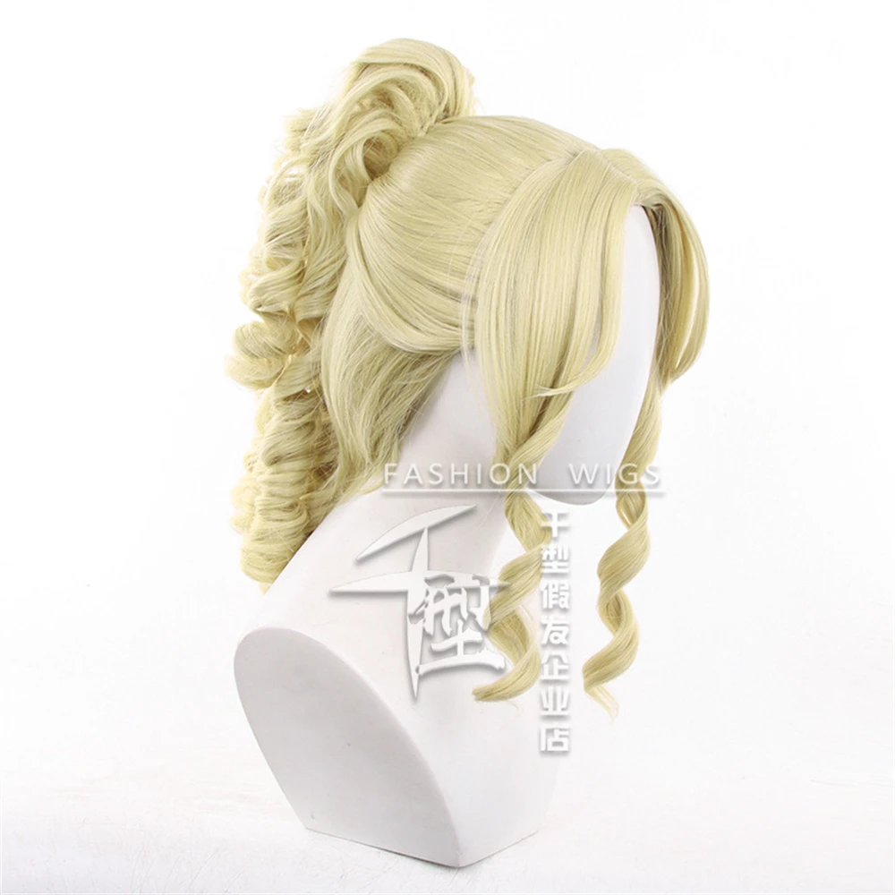 アニメアイデンティティ V コスプレジャーナリストアリス DeRoss コスプレウィッグ 40 センチメートルブロンドかつらとカーリーポニーテール耐性人工毛