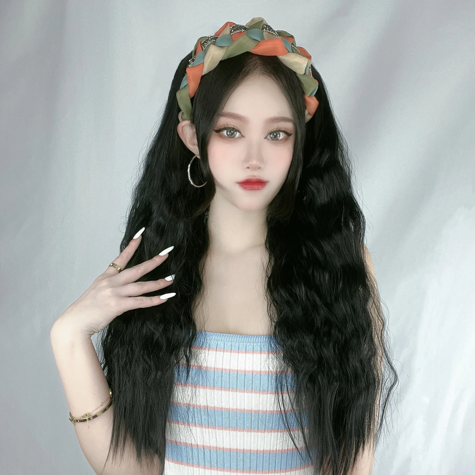 

Шиньон на половину головы с заколкой для волос для женщин, вьющаяся синтетическая повязка на голову с волнистыми волнами для повседневного ношения