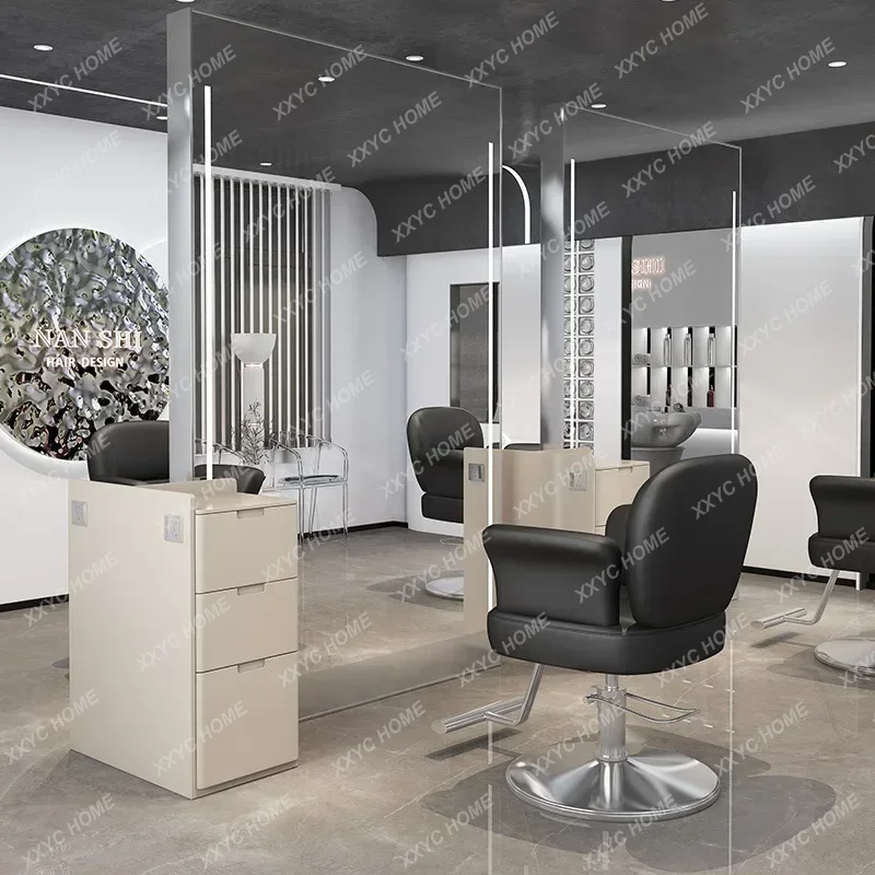 XX barber shop mirror table single and double-sided hair salon mirror hair salon special lamp cabinet integrated floor round