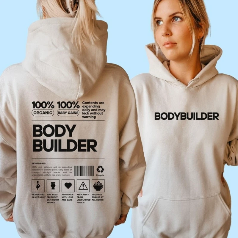 Sweat à capuche drôle pour annonce de grossesse de bodybuilder, entraînement physique, révélation de maternité, tenue d'annonce de bébé d'haltérophilie à capuche