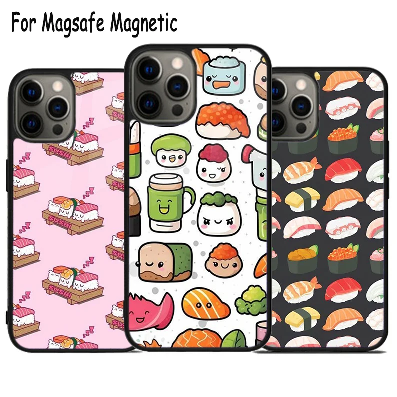 Cute Sushi Kawaii Wireless Charge Magsafe Phone Case For iPhone 15 16 14 13 11 12 Pro Max Plus Magnetic Bumper Cover