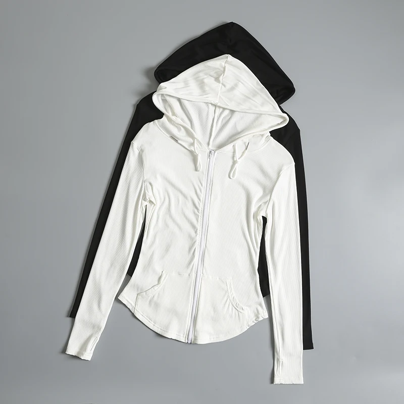 

Women's Fitness Sportswear Hooded Zipper Long Sleeve Running Yoga Clothes Top Slim Fit Jacket New Casual Style Dry Fast Breat...