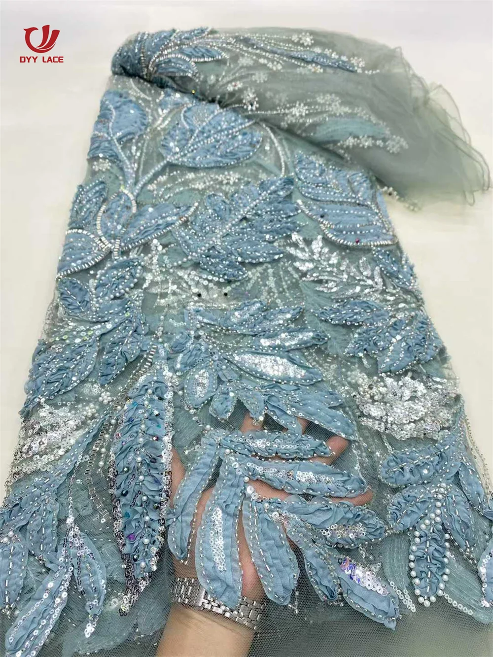 

Luxury African Flower Lace Fabric Embroidery French Mesh Lace Fabric Sequins Groom Nigerian Tulle Lace For Party