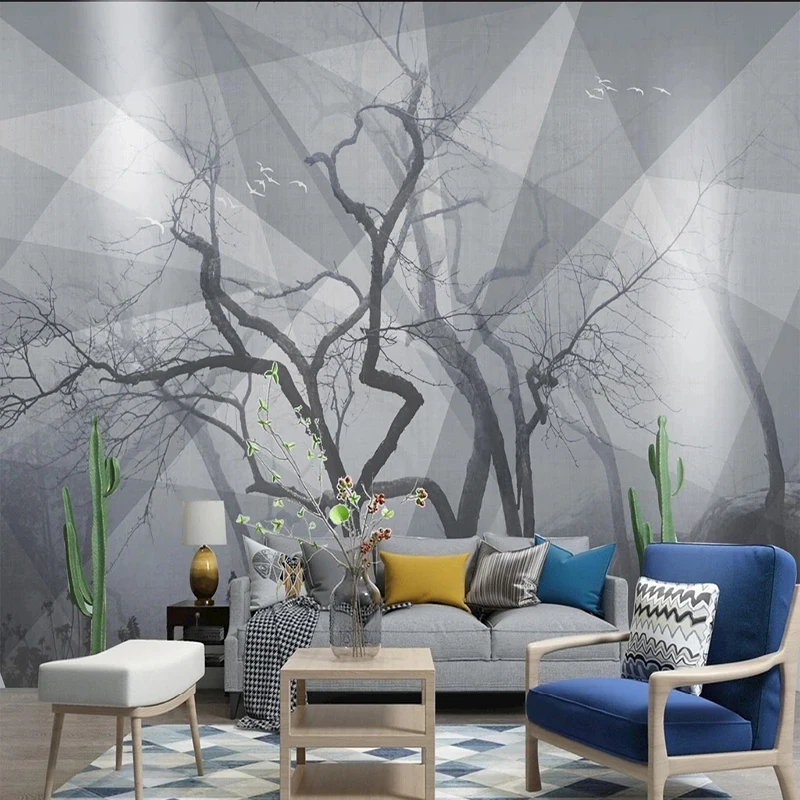 

Photo Wallpaper 3D Triangle Black White Branches Murals Restaurant Cafe Living Room Art Background Home Decor 3D Wall Painting