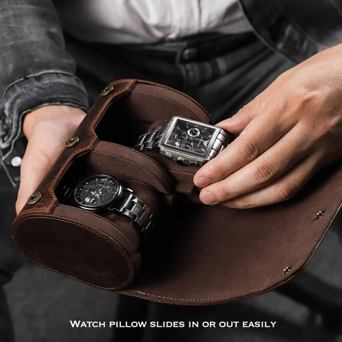 Imagen 2 del producto CONTACT'S FAMILY-caja de almacenamiento de reloj Retro, organizador de cuero portátil, con 2 ranuras, para viaje