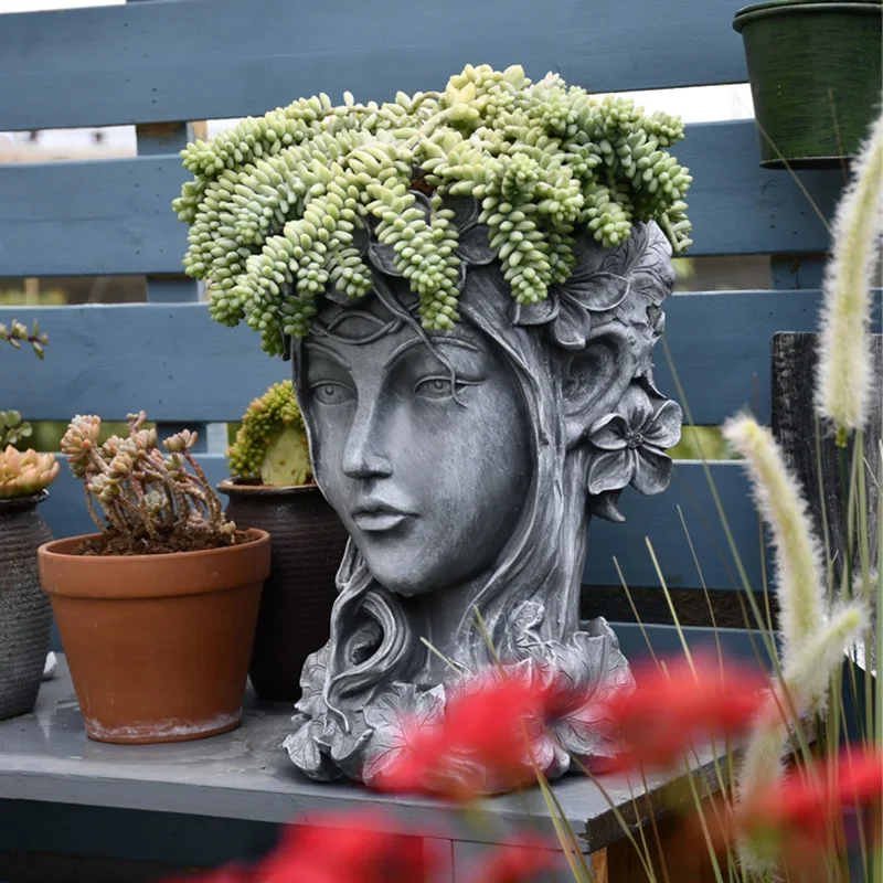 Venus Portrait Figurines Flower Pot Succulents Flowerpots Vines Plants Garden Pots Planters Resin Desktop Ornament Home Garden