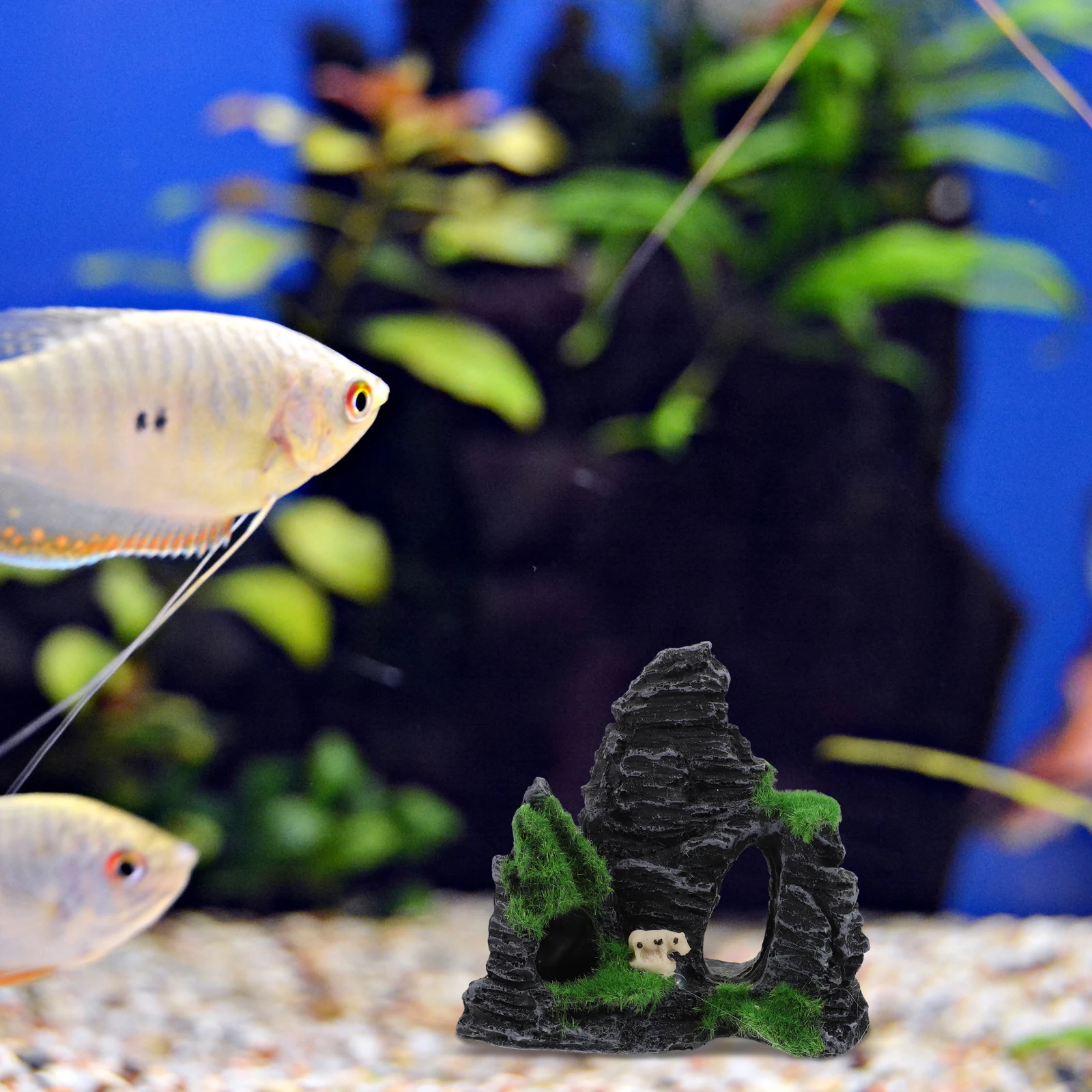

Aquarium Decor Resin Rockery Mountain Ornament Fish Tank Decoration Durable Safe Underwater Moss Pattern Shelter Visual Appeal