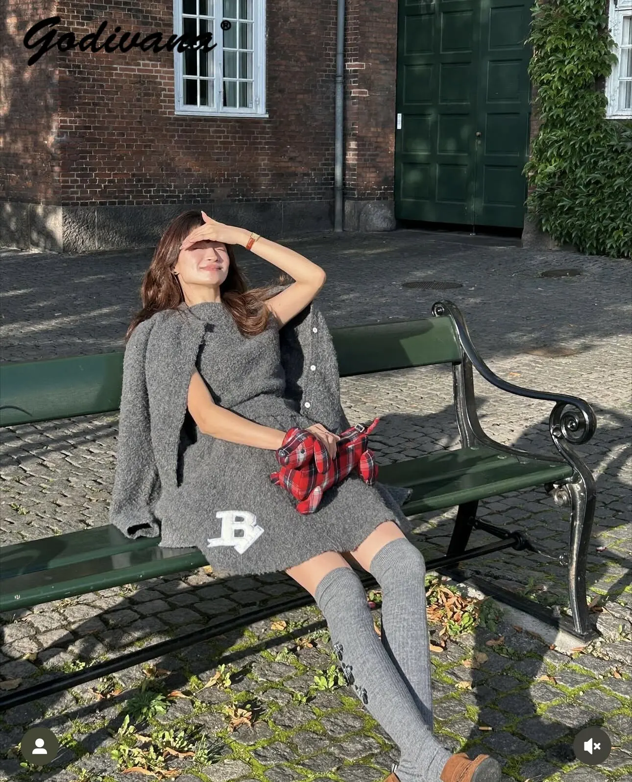 Japanese Style New Autumn and Winter Simple Letter Women's Round Collar Knit Cardigan Coat and Skirt Casual Sweater Sets