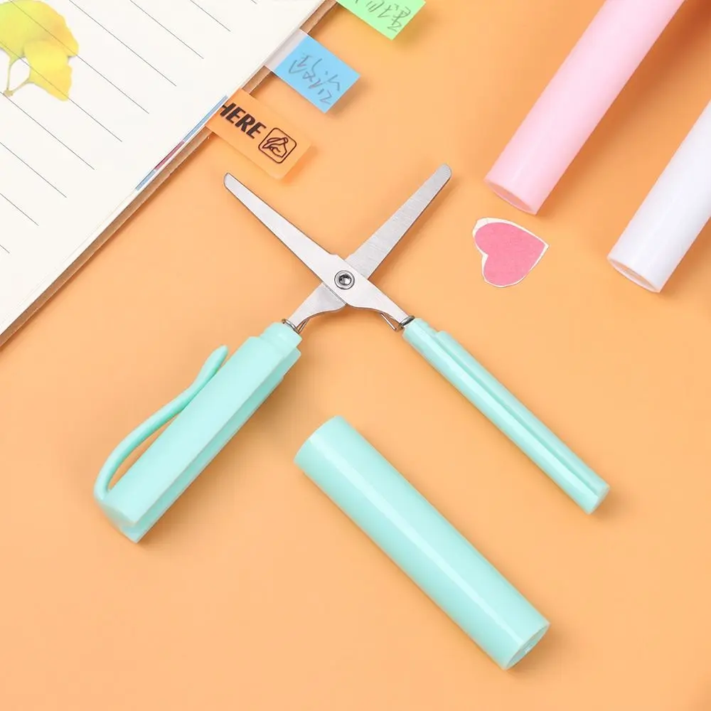Portable Student DIY School Stationary Handwork Art Tools Handcraft Scissor Safe Folding Scissor Pen Shape Scissor
