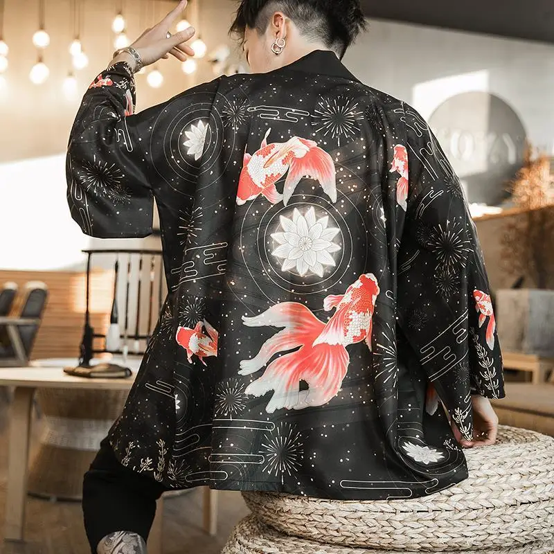 

2023 Summer Beach Kimono Japanese Inari God Fox Print Shirt Haori Fashion Kimono Yukata Men Women Plus Size 3XL