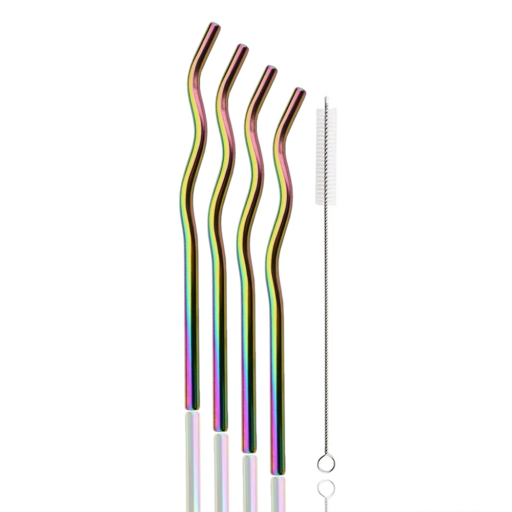 

304 Stainless Steel Wave Drinking Straw High Quality Straw Set Eco-friendly Reusable Metal Straws Set Party Juice Bar Accessory