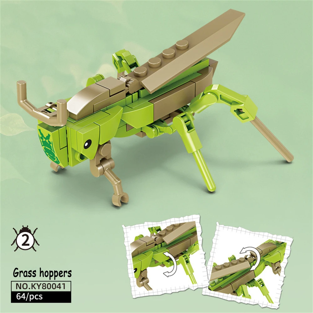 Jungle Grasshopper Building Block Mini Block Particle Toy – Detailed Realism, Exquisite Design, Creative Children's Gift Suit