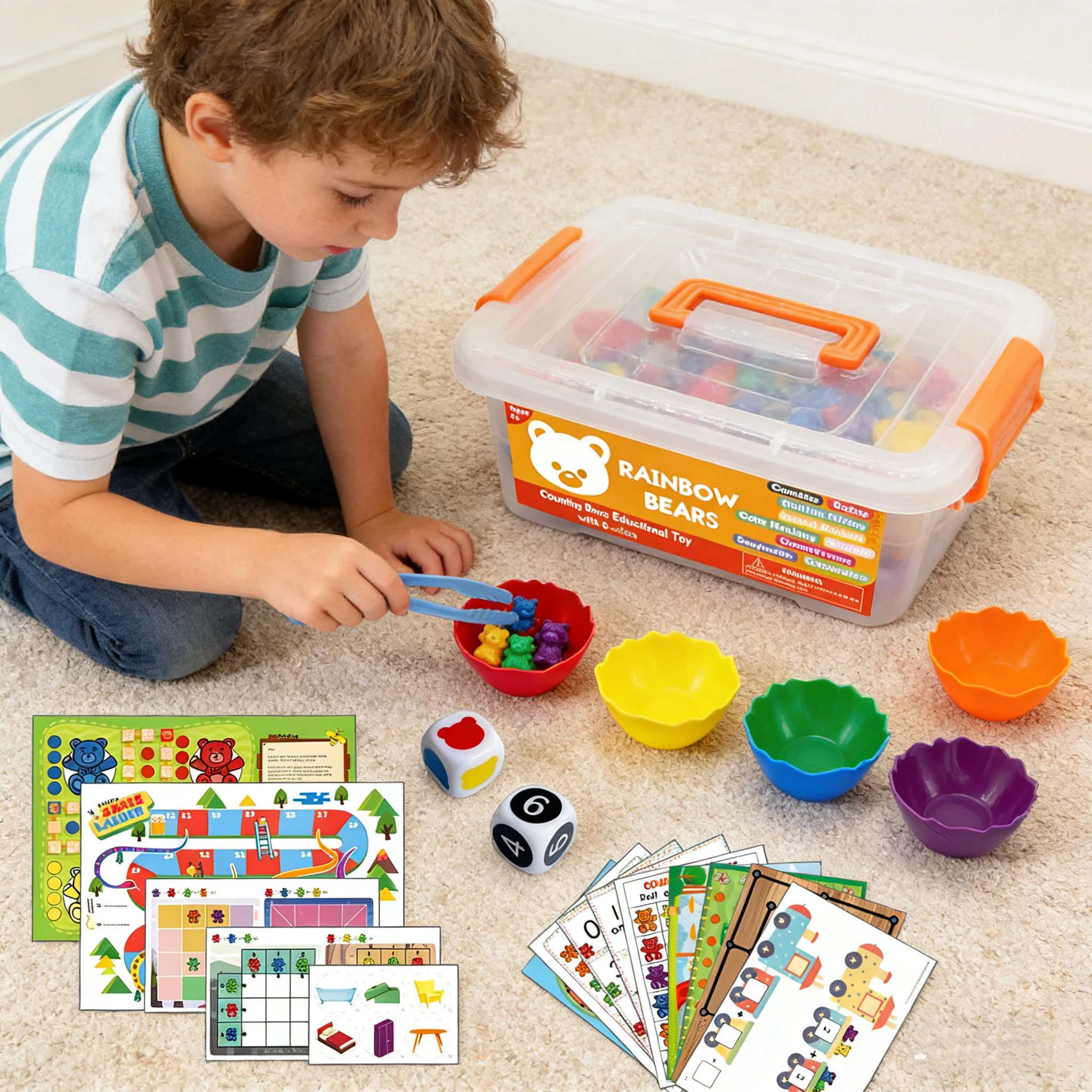 Rainbow Counting Bears with Matching Cups Montessori Sorting Stacking Educational Toy Set fine motor skills toys