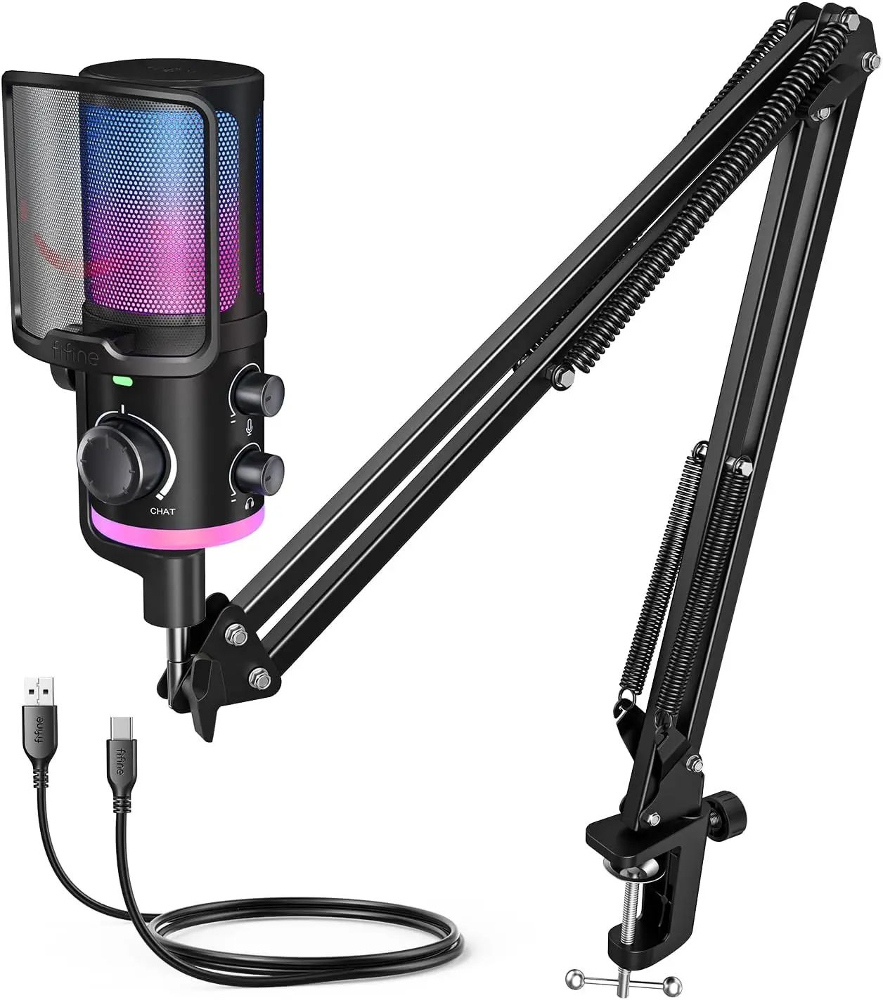 USB Streaming Microphone Kit with RGB Lighting and Noise Cancellation
