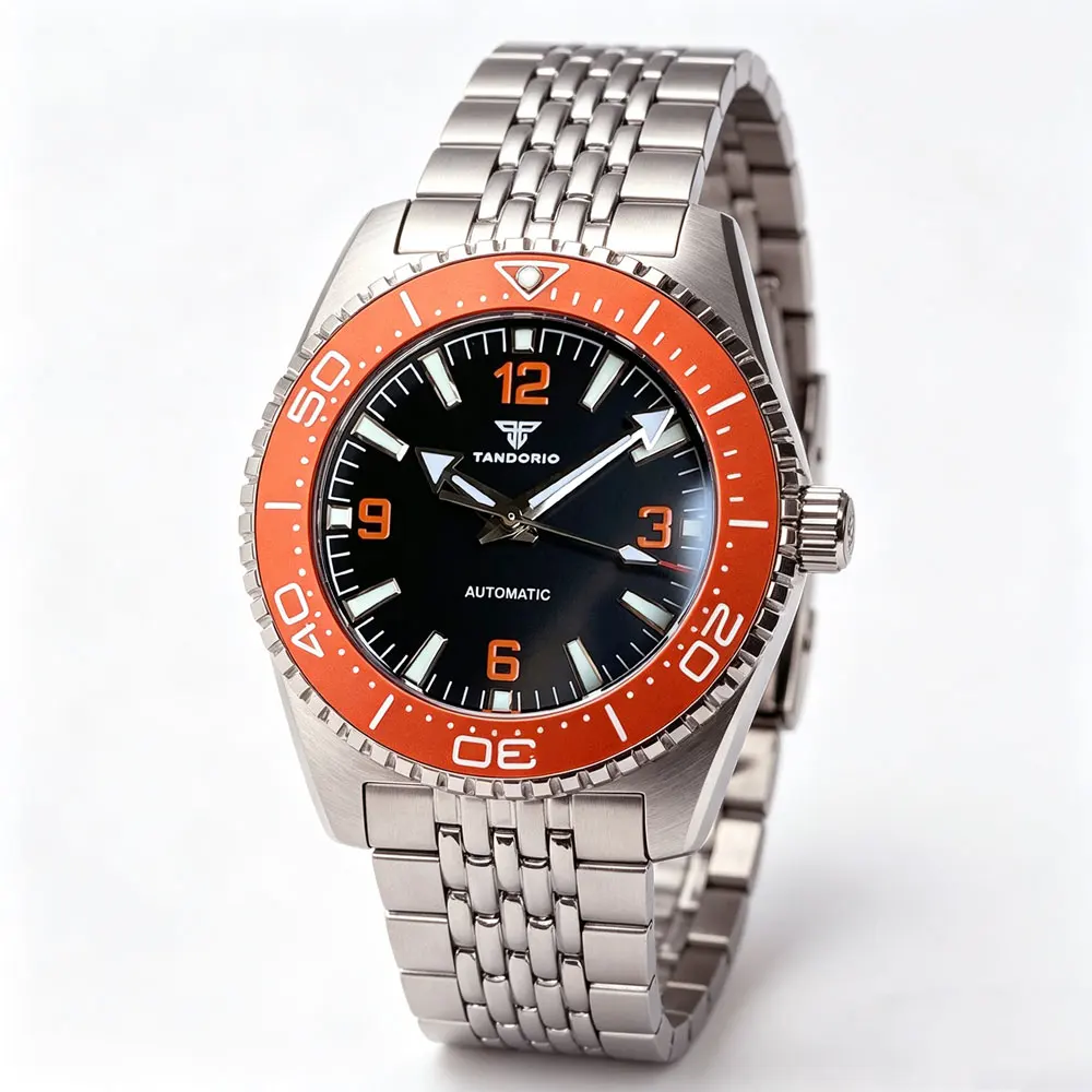 Tandorio 40mm Retro Diver Watch Sapphire Glass 30ATM Stainless Steel Lume Aluminium Bezel Automatic Japan NH35 PT5000 Men Watch