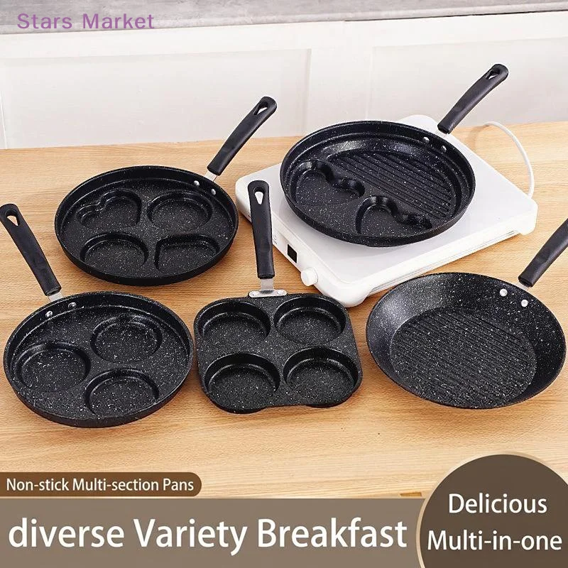 1Pcs Food Grade Coating Heat Resistant Handle 1/3/4/7 Hole Nonstick Frying Pan For Breakfast Egg Pancake Cooking