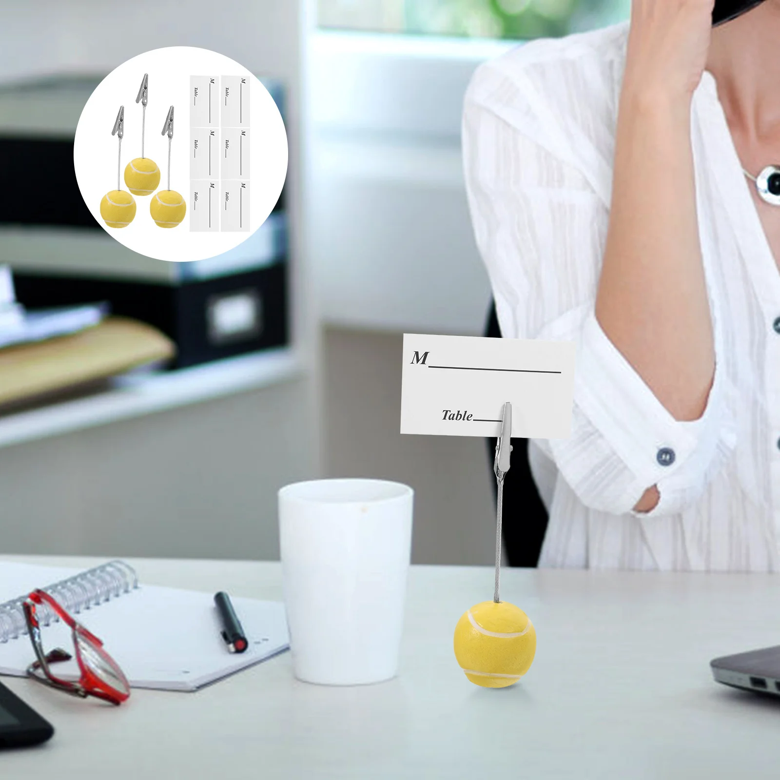 

3Pcs Ball Shaped Memo Clips Resin Sports Base Desk Organizer Holder for Business Cards Photos Notes Table Number Stand Wedding