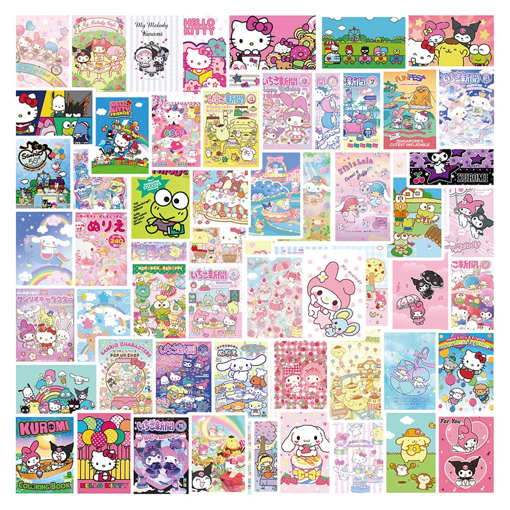 10/30/62pcs Kawaii Sanrio Anime Poster Stickers My Melody Hello Kitty Cartoon Sticker DIY Phone Waterproof Decal Fun for Kid Toy