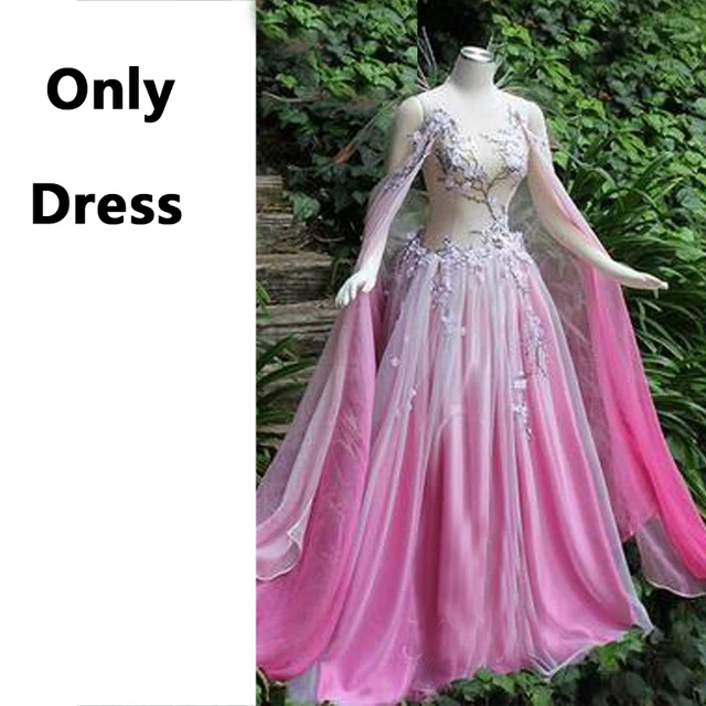 Fantasy Forest Green Pink Flower Dress Women Stage Show Performance Dance Angel Fairy Amusement Park Dresses Catwalk Costume