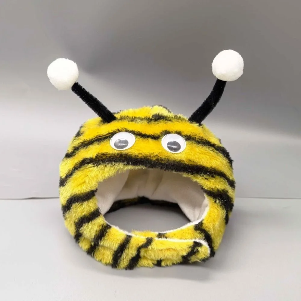 

Puppy Dress Up Warm Cat Bee Headdress Adjustable Cartoon Cat Headwear with Active Eyes Cat Decorative Hat Winter