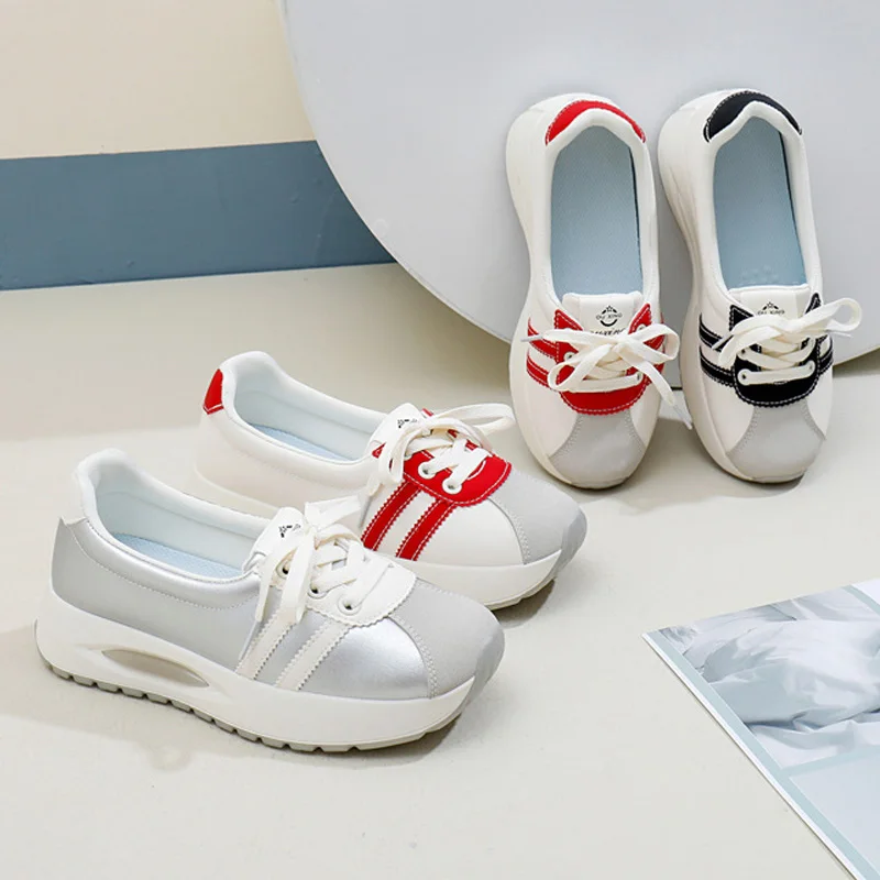 2024 Women Sneakers Breathable Leather Running Shoes Designer Shallow Lace-up Casual Shoes Fashion Thick Sole Platform Sneakers