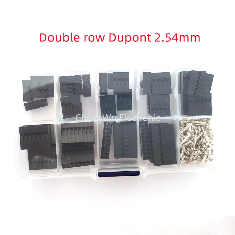 

Double Row Dupont2.54mm 2x2/2x3/2x4/ 2x5/2x6/2x7/2x8/2x9/2x10P Housing Plastic Shell Terminal Jumper Wire Connector Kits