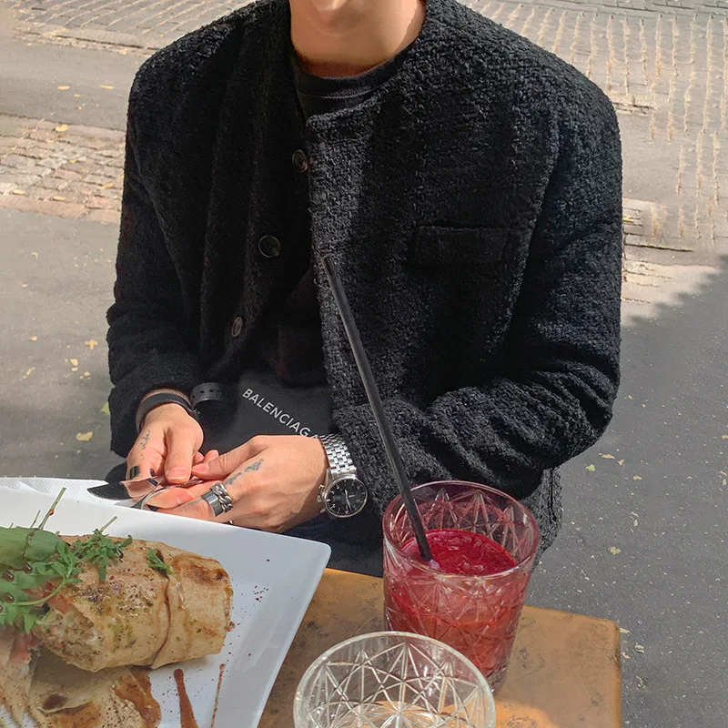 Men's Loose Casual Collarless Jacket Spring and Autumn Round Neck Long Sleeved