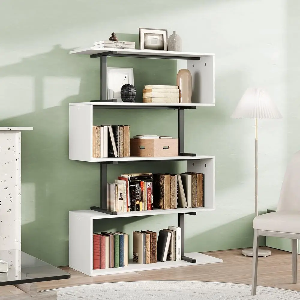 

Modern 5-Tier S-Shaped Wooden Bookshelf, Geometric Storage Display, Suitable for Home and Office, 31.5W x 58.3H