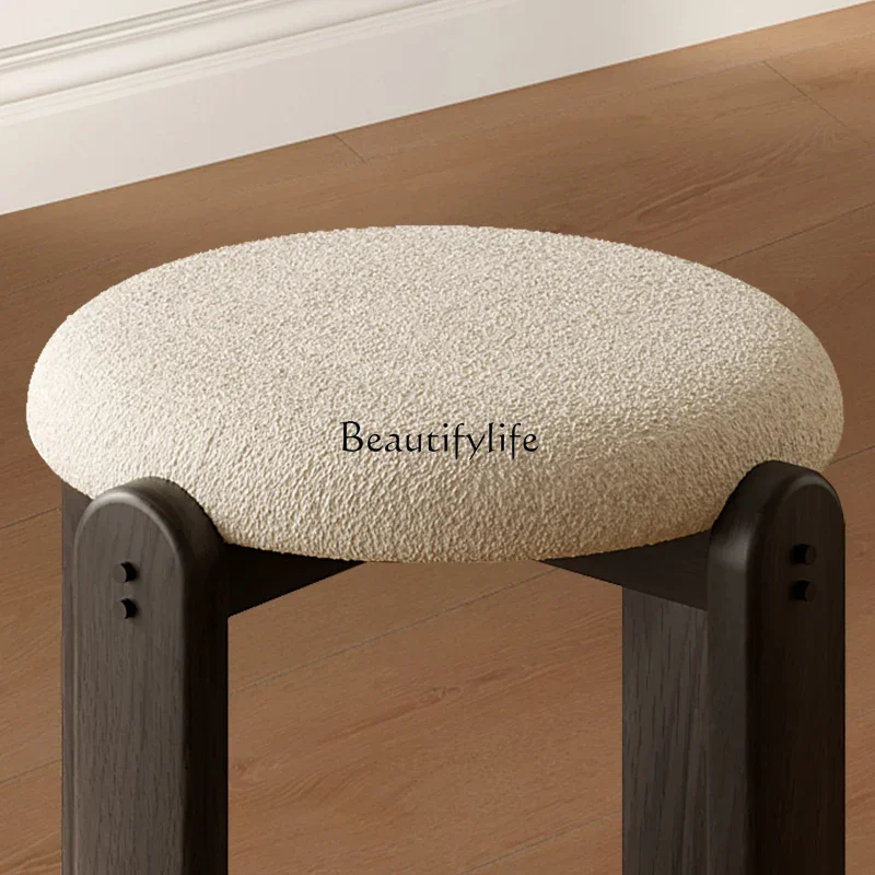 01 حقيبة مستحضرات التجميل الناعمة المصنوعة من الخشب الصلب، مقعد طعام أسود، يمكن تكديس غرفة المعيشة ذات المقعد العالي