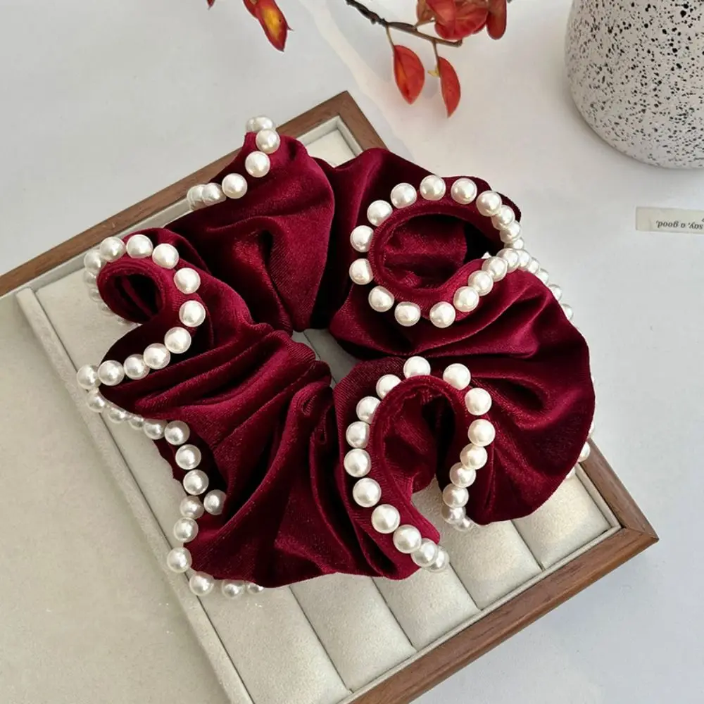 

Hair Tie Velvet Scrunchies Ponytail Holder Hair Ring Large Intestine Hairband Korean Style Hair Accessories Pearl Hair Rope