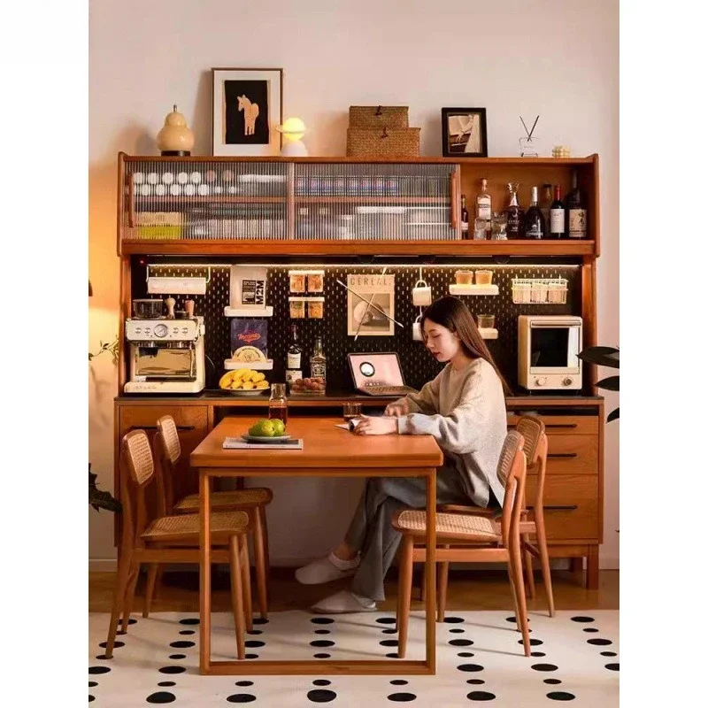 Armadietto laterale telescopico in legno massello, stile giapponese, legno di ciliegio, armadietto laterale alto, integrato