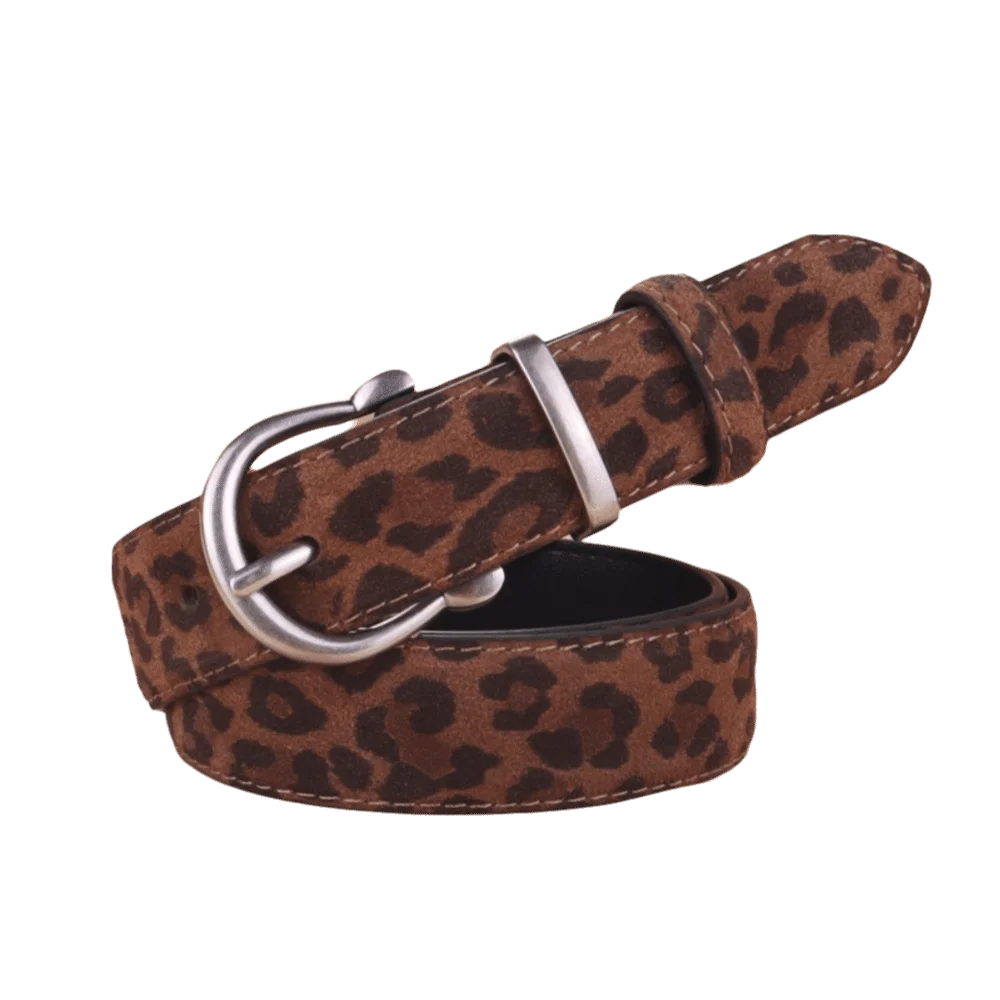 Y2K Style Leopard Print Waist Belt Needle Buckle Adjustable Suede Leather Belt Gold/Silver Buckle Women's Belt Jeans Dresses
