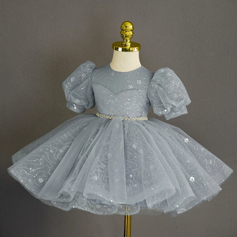 

Платье для девочек с пайетками, с рукавами-фонариками, для выступлений на фортепиано, на день рождения, вечернее, модное, детское праздничное платье