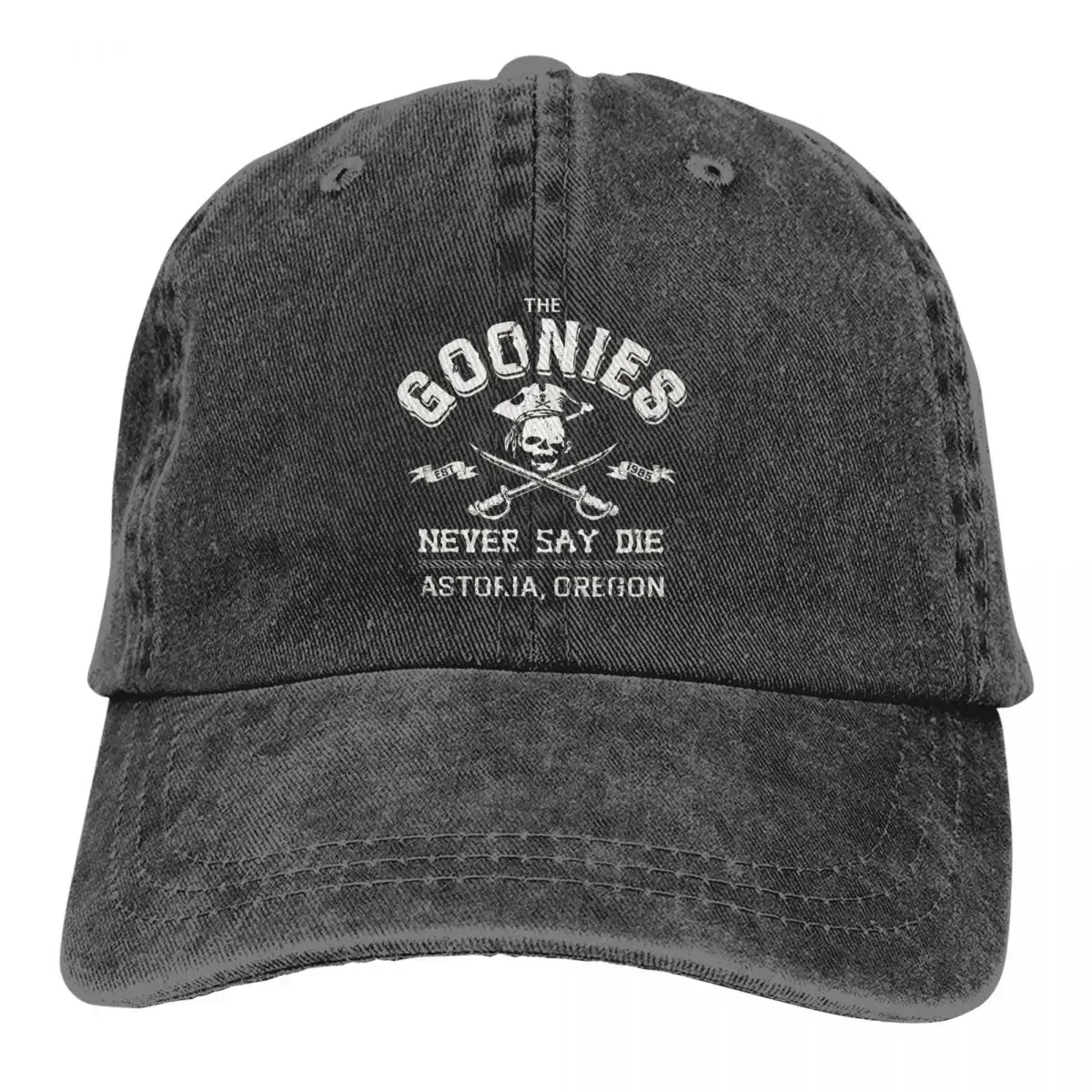 The Goonies Vintage Circa 1985, akcesoria, mężczyźni, kobiety, czapka typu Trucker, w trudnej sytuacji, dżinsowe czapki, kapelusz, retro, na