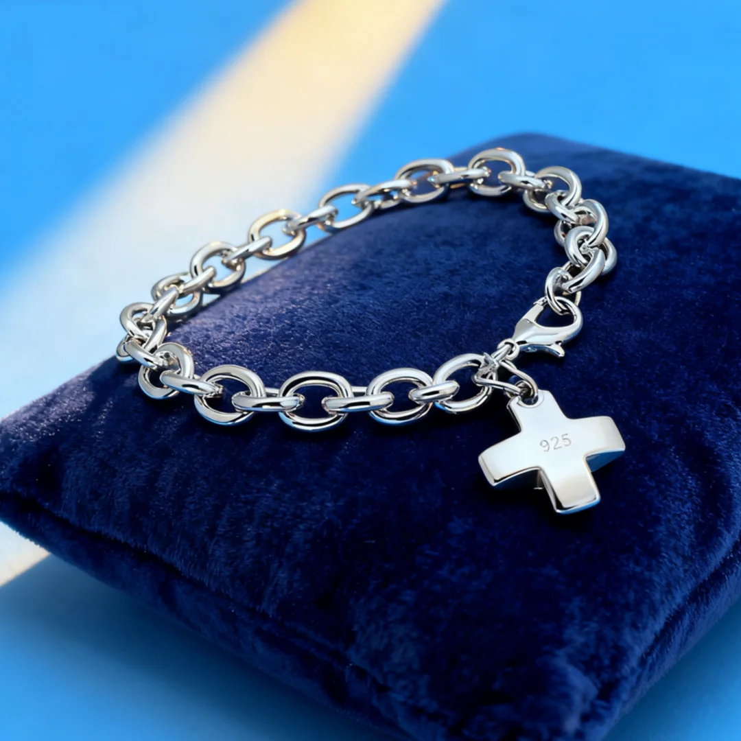 

New Original 925 sterling Silver stunning cross Bracelets for Women fashion niche Jewelry 20cm 8inch Wedding Birthday Gifts