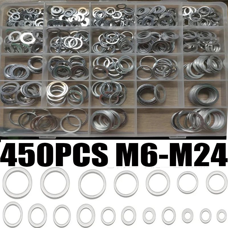 

450pcs Washer Automotive Oil Drain Plug Gaskets Aluminum Flat Washer Combination Kit M6 M8 M10 M12 M14 M16 M18 M20 M22 M24