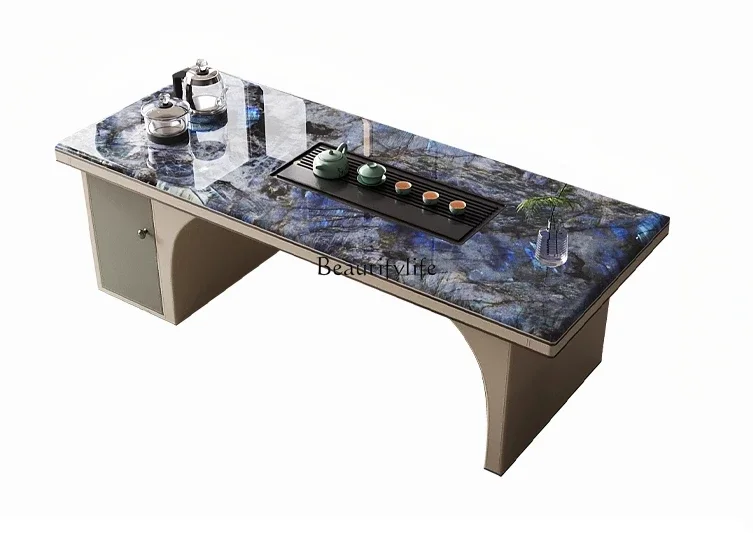 

LJY-*Slate Modern Simple Tea Table Home Office High-end Atmospheric Solid Wood Multi-layer Removable Tea Table