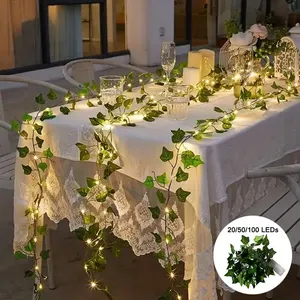 Green Leaf Fake Plants String Light, Alimentado por pilhas, Impermeável, Parede, Casa, Quarto, Escritório, Decoração de aniversário, 1Pc, 20 LED 12 principais vendas luminaria parede corda - №11