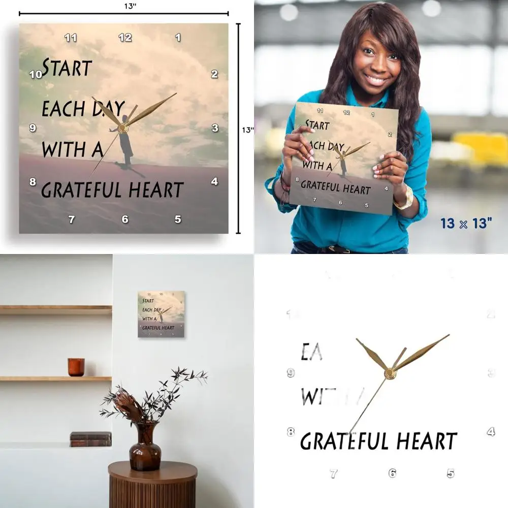

13 Grateful Heart Wall Clock, 13x13, Daily Serenity for Women