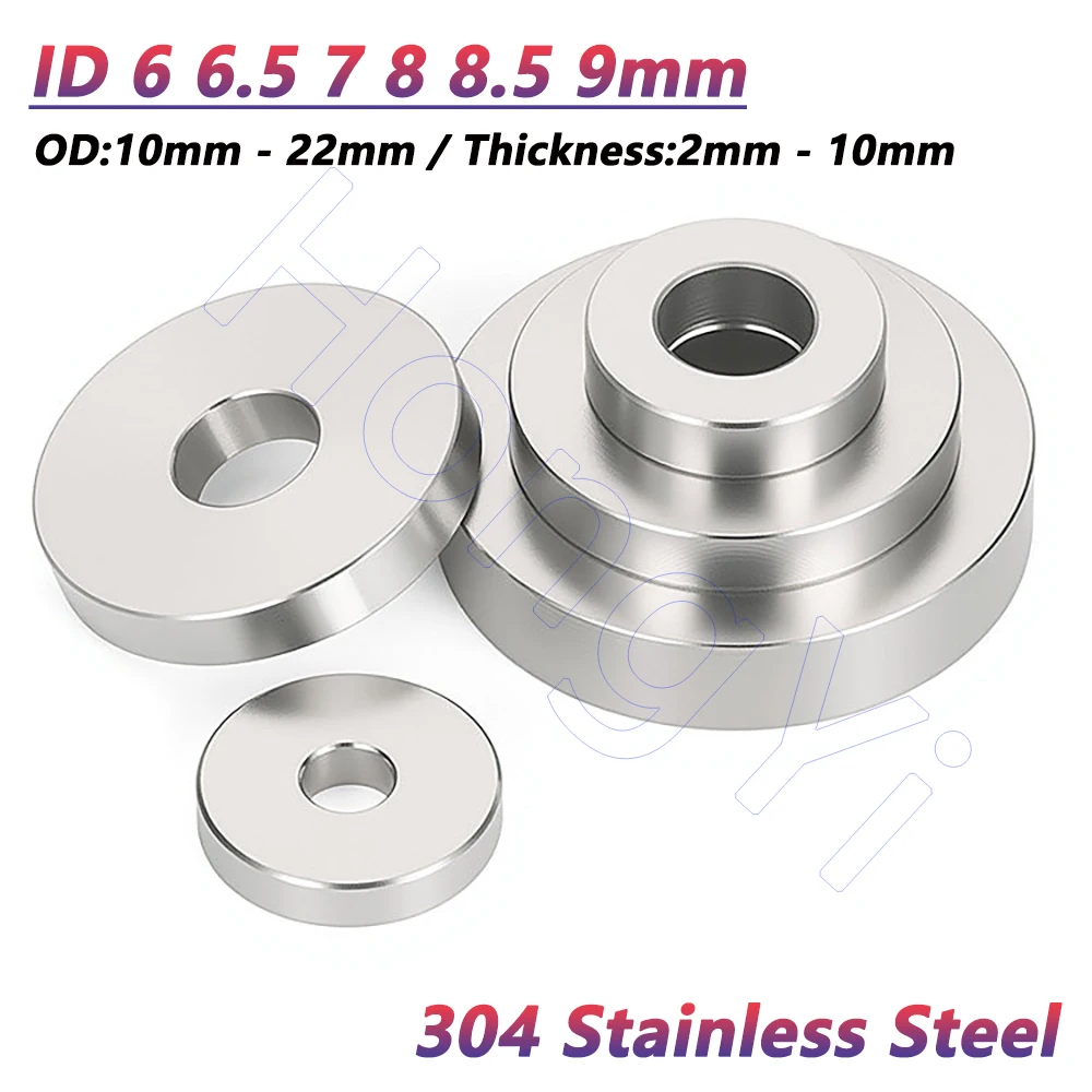 ID 6 6.5 7 8 8.5 9mm 304 Stainless Steel CNC Precision Turned Flat Washers OD 10mm-22mm Hollow Round Gasket Thickness 2mm-10mm