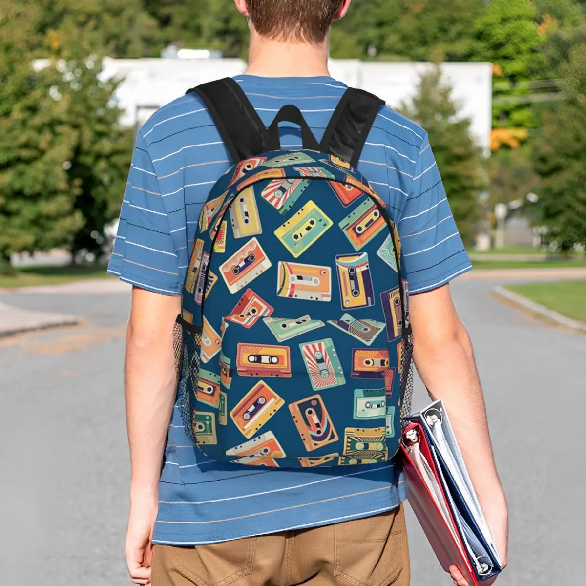 Compact Cassette Cartoon Pattern Backpack Student BookBag Kids School Bag Computer Shoulder Bags for Boys Girls