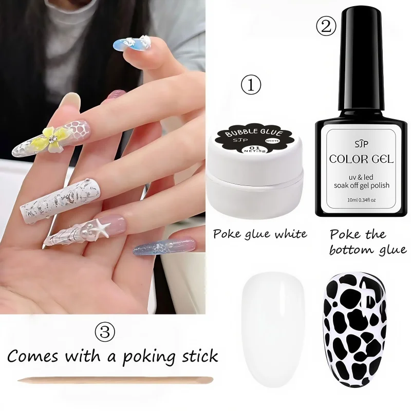 POKE جل أظافر جل أبيض وأسود طلاء أظافر فقاعة أظافر نمط موجة البحر لوحة نحت جل DIY للأظافر،