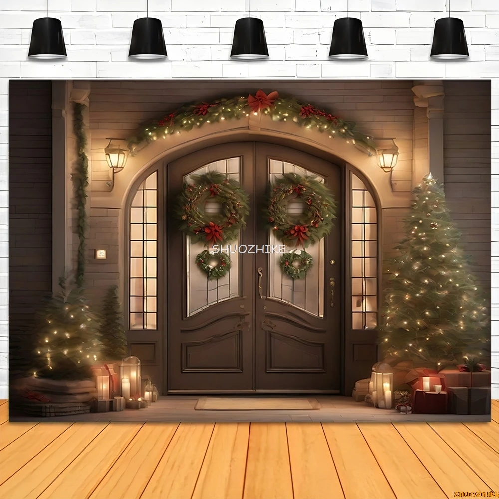 Christmas Day New Year Decoration Photography Backdrops Pinecones Snow Fireplace Xmas Tree Winter Holiday Party Background DT-03