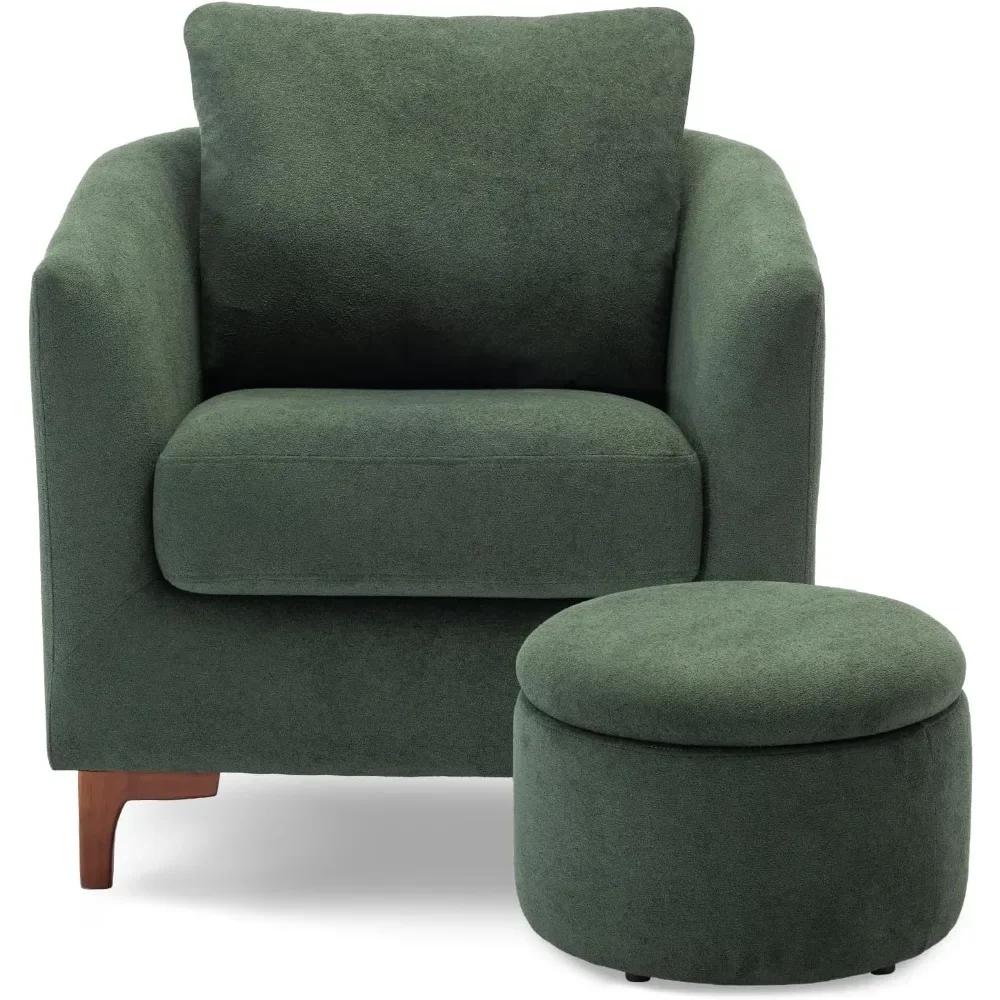 

Chair Storage Ottoman Set, Upholstered Club Arm Chair with Footrest, Modern Living Room Chair with Back Pillow and Wooden Legs