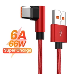 90 Degree Quick Charging Type C USB Cable For Xiaomi 13T Redmi Note 11T POCO X5 Pro Huawei P50 Honor 200 Lite Nylon Braided Wire
